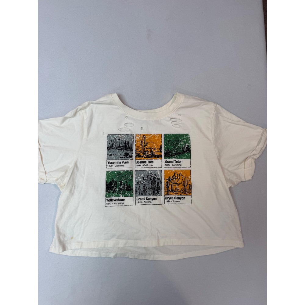 Love Peace & Lazydays National Parks Cropped Graphic Tee Cream Distressed Large